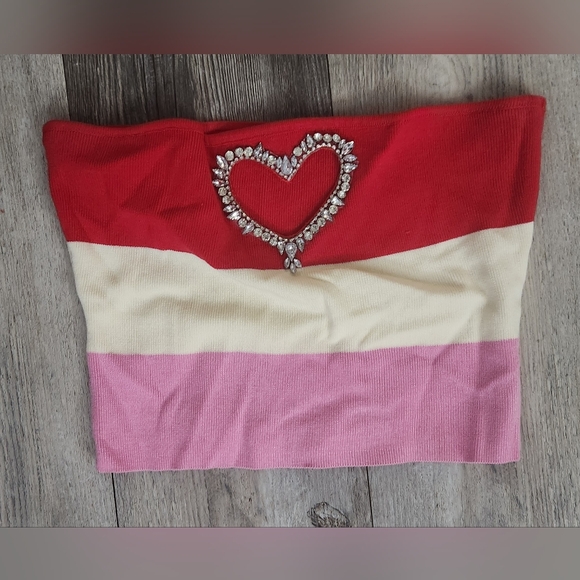 Timing Color Block Red, Pink, and Cream Striped Knit Midi Skirt Set - Picture 4 of 12